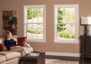 double-hung windows in living room of home